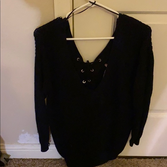Nordstrom Black Lace Up Back Sweater - Picture 2 of 7